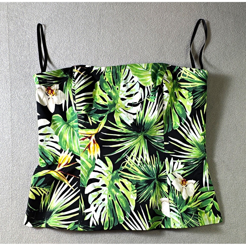 White House Black Market Tropical Floral Corset Bustier Front Zip Top Size 8